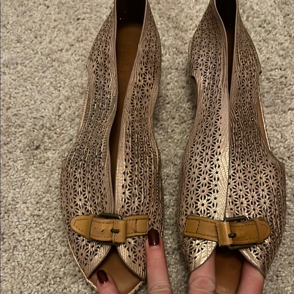 Gentle Souls Tan Peep-Toe Wedges